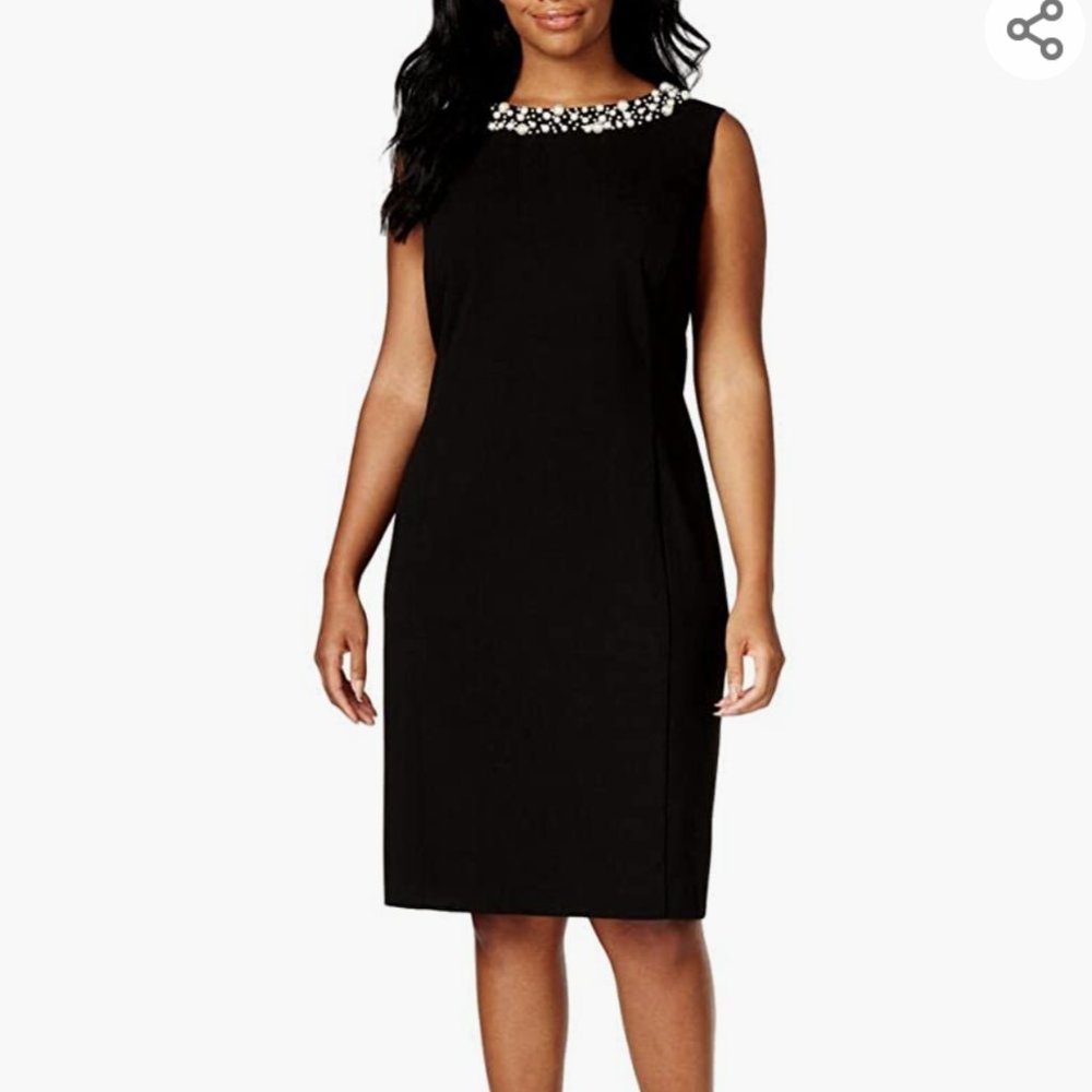 Calvin Klein Women's  Size Sheath Dress with Pearl Necklace 18W
